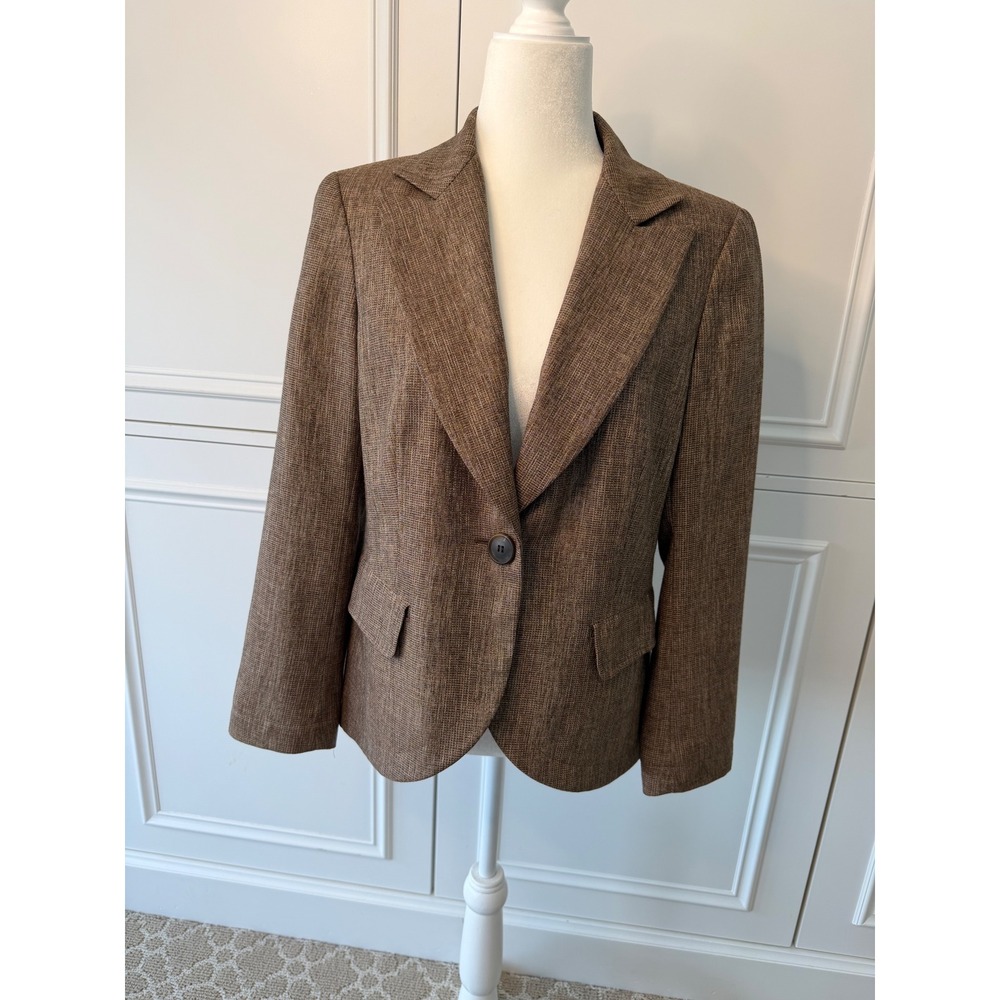 Lafayette 148 New York Blazer Womens 8 Brown Excellent Wool Blend Professional